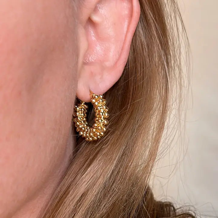 Gold Beaded Cluster Hoop Earrings