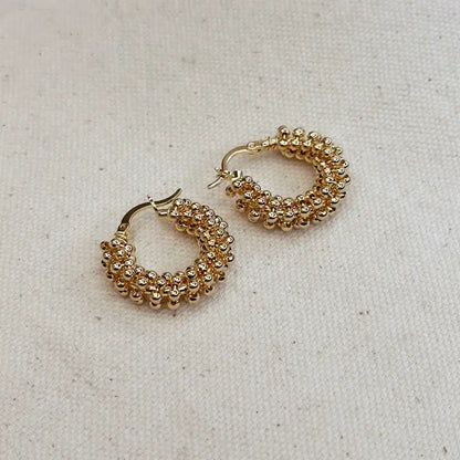 Gold Beaded Cluster Hoop Earrings